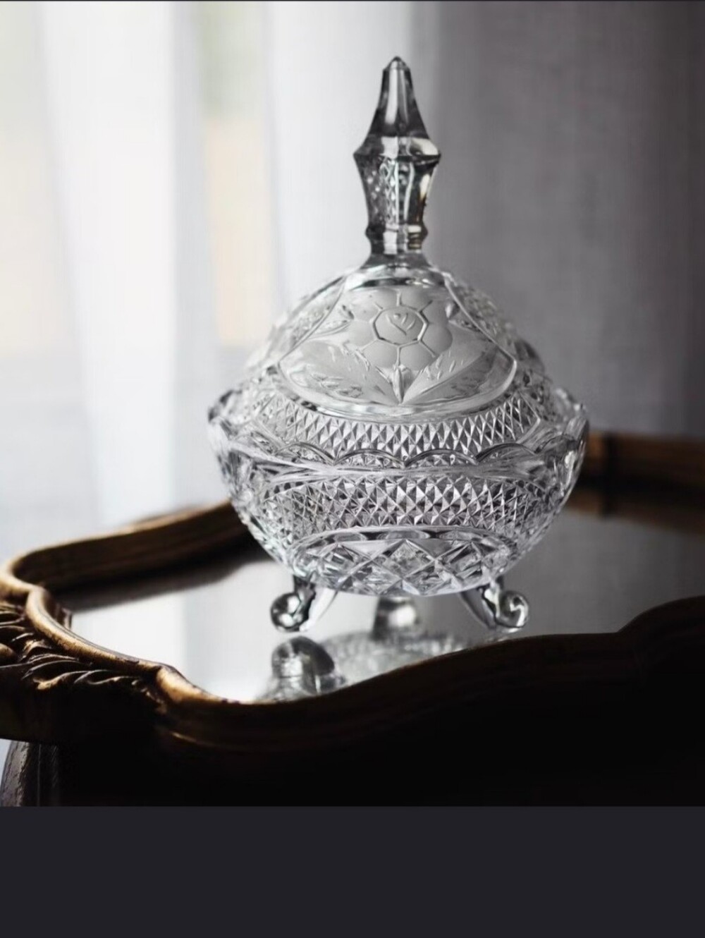Vintage Annahutte W. Germany Lead Crystal Sugar Bowl with Decorated Diamond Lid